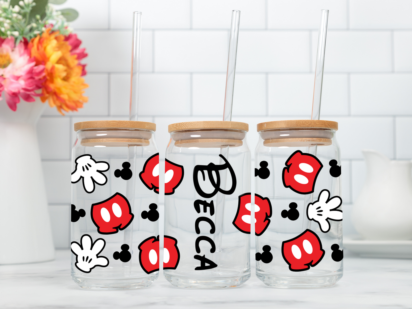 Personalized Mickey Outfit Glass Cup
