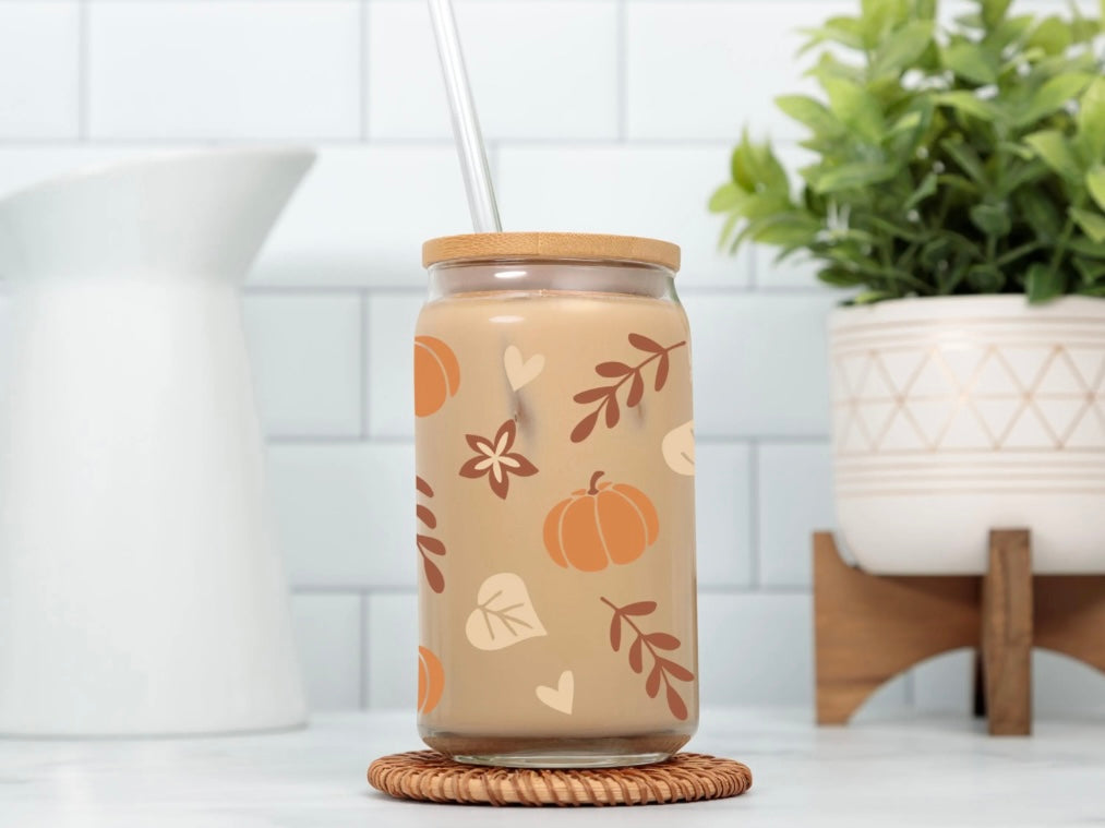 Autumn Leaves Glass Cup