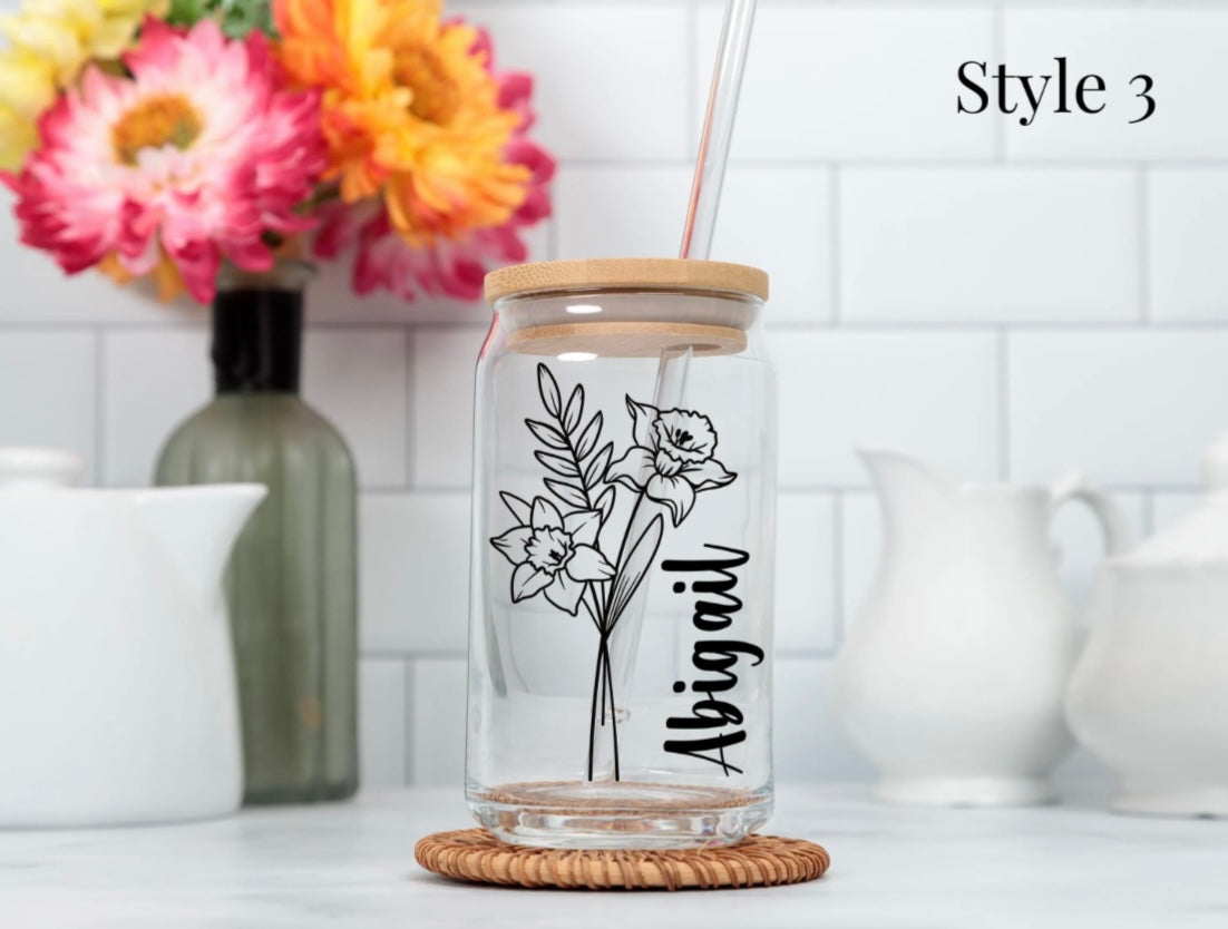 Personalized Birth Flower Glass Cup
