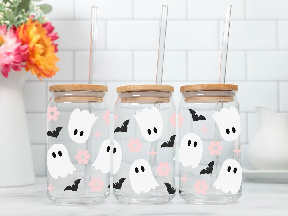 Pink Boho Ghosts Glass Cup