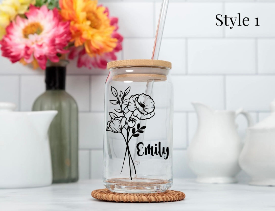 Personalized Birth Flower Glass Cup