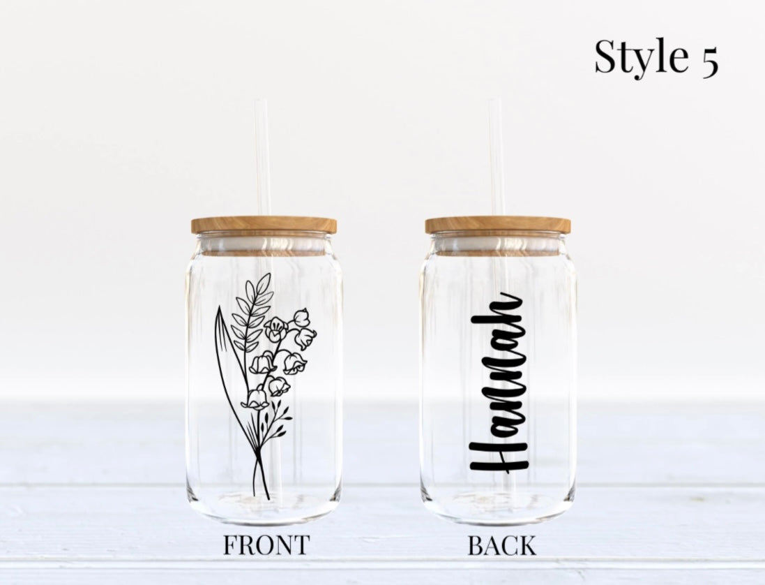 Personalized Birth Flower Glass Cup