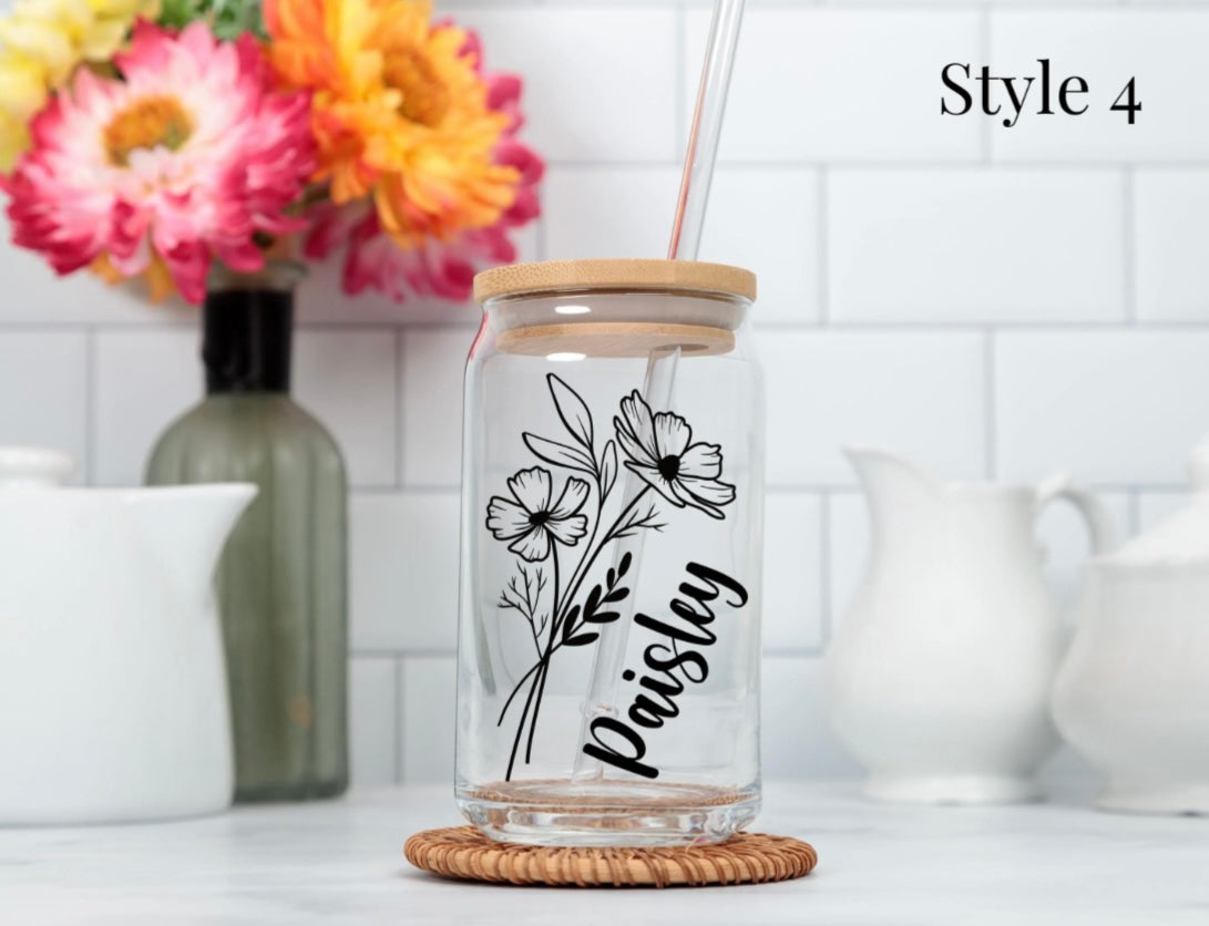 Personalized Birth Flower Glass Cup