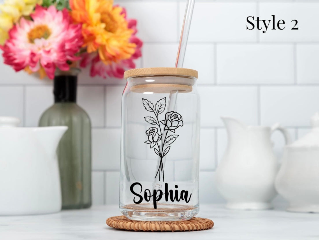 Personalized Birth Flower Glass Cup