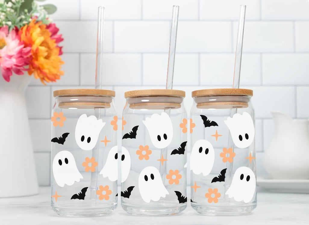 Pink Boho Ghosts Glass Cup