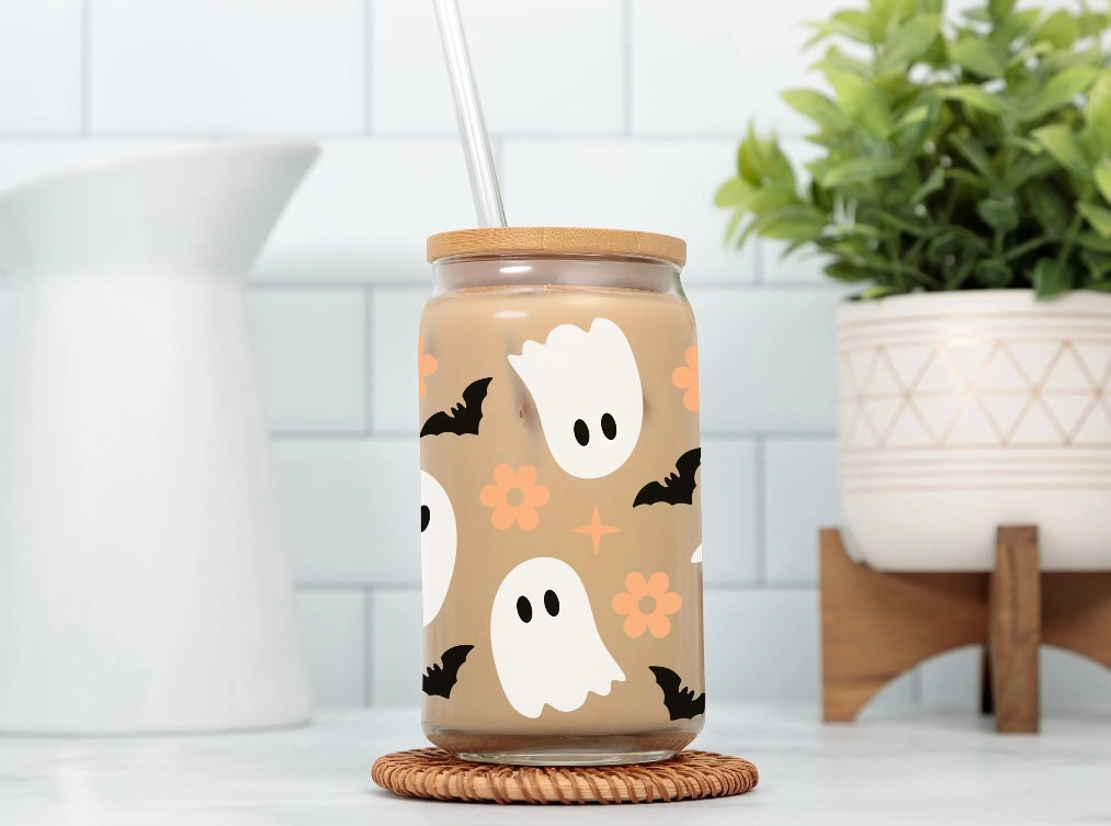 Pink Boho Ghosts Glass Cup