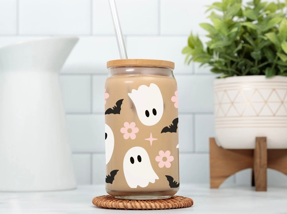 Pink Boho Ghosts Glass Cup