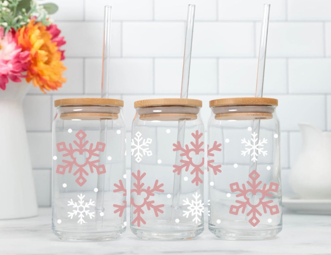 Mickey Snowflake Glass Cup