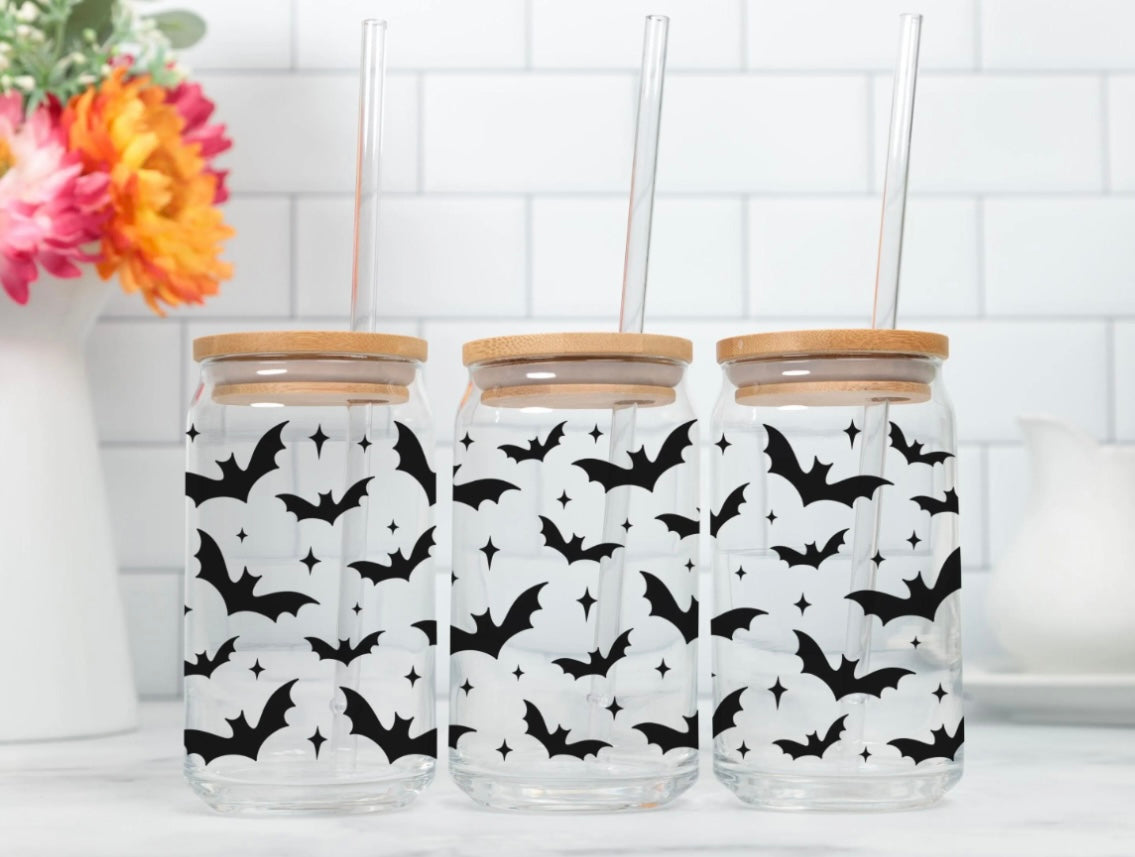Halloween Bats Glass Cup