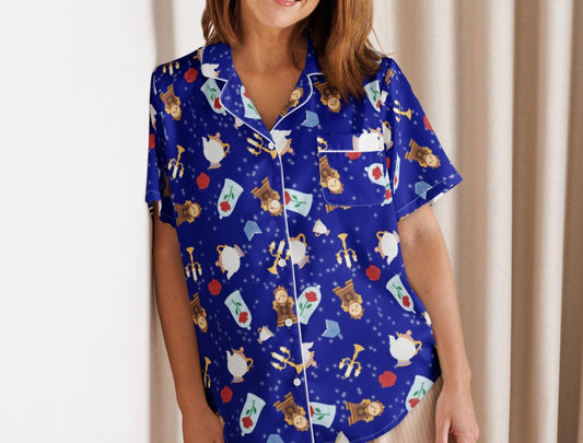 Enchanted Princess Short Sleeve Pajama Top - Midnight Background